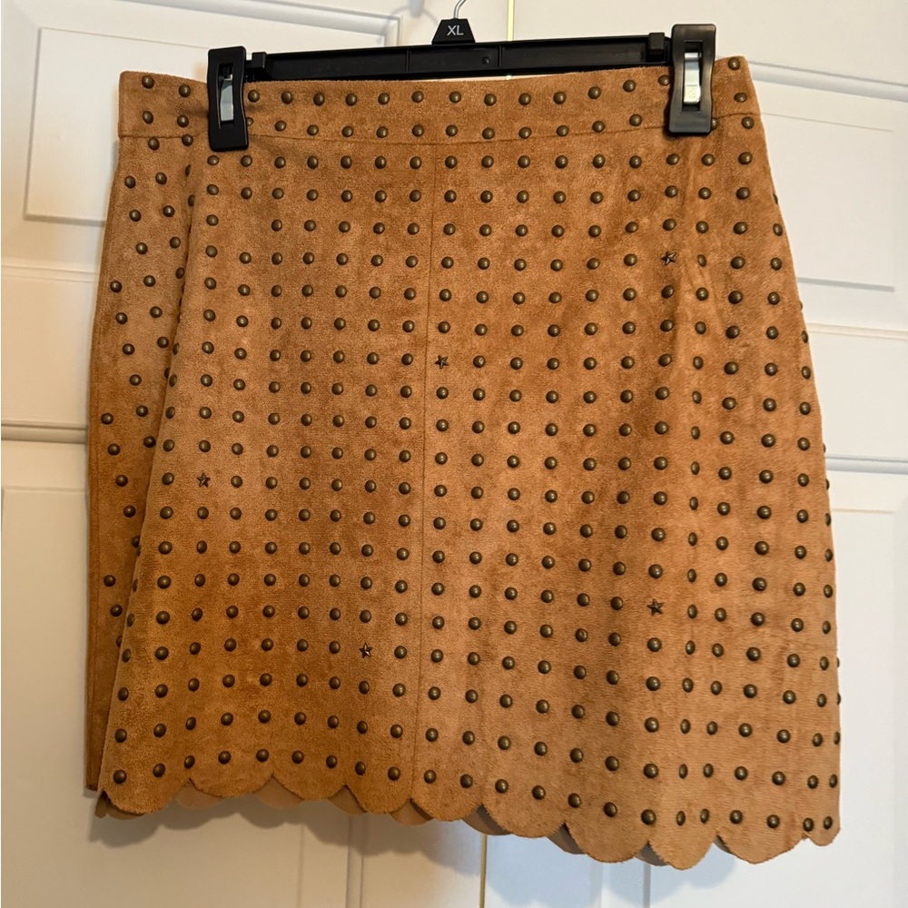 Elegant Tan Studded Mini Skirt